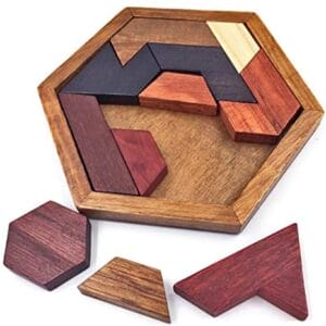 517fokzeul. Ac - KINGOU Hexagon Tangram Puzzle Wooden Brain Puzzles for Kids & Adult Challenge Wooden Brain Teasers Puzzle Games for Family Party Gift - Brain Games for Kids