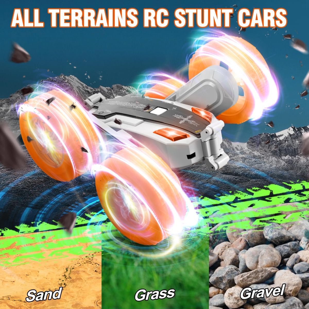 1 - Remote-Control-Car-Stunt-RC-Car, New Upgraded 2.4Ghz 4WD Double-Sided 360° Rotating RC Crawler - RC Truck Cars