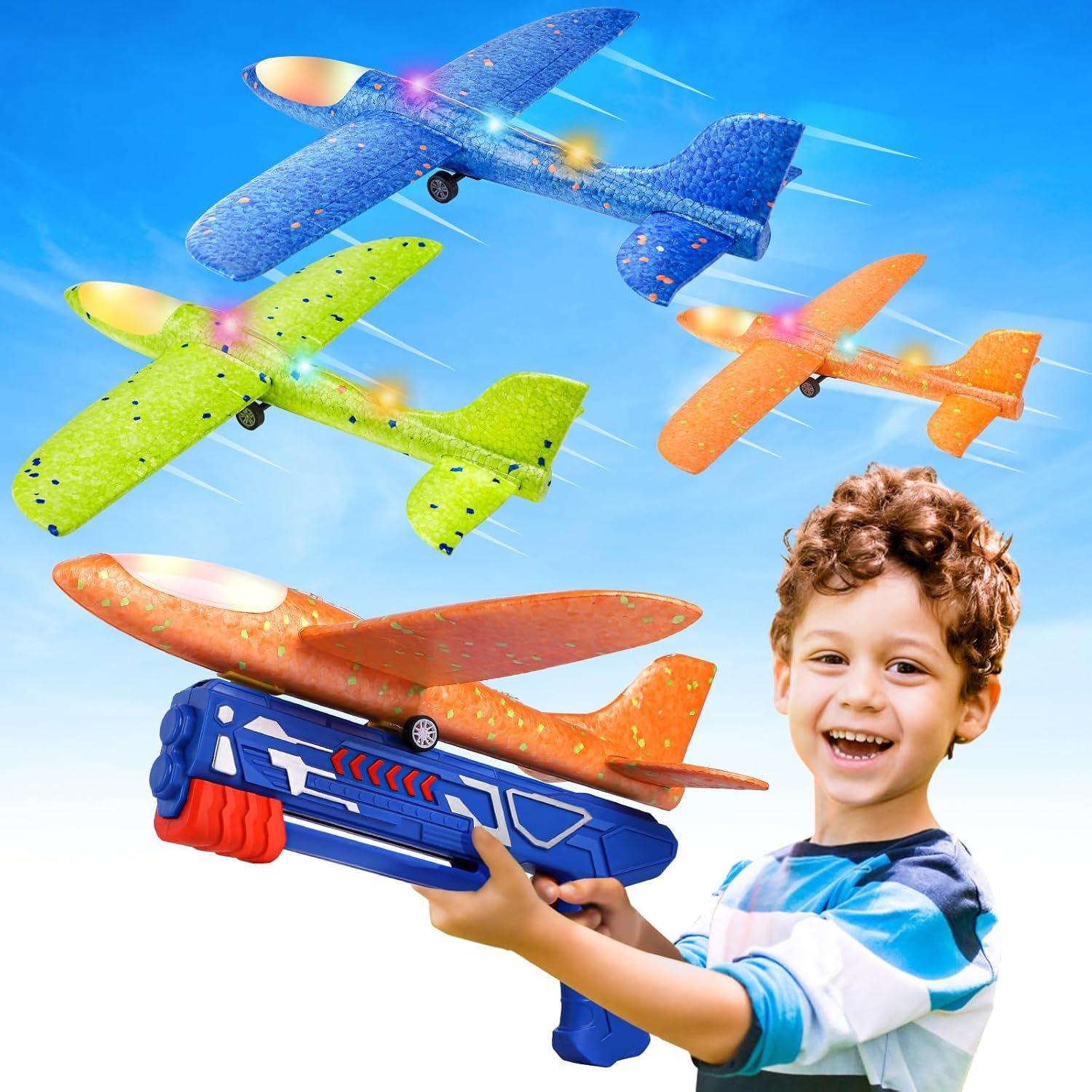 1 - "Take Flight with Fun: Fuwidvia 3-Pack LED Foam Glider Airplane Launchers – Perfect Outdoor Gift for - Airplane Launcher Toy