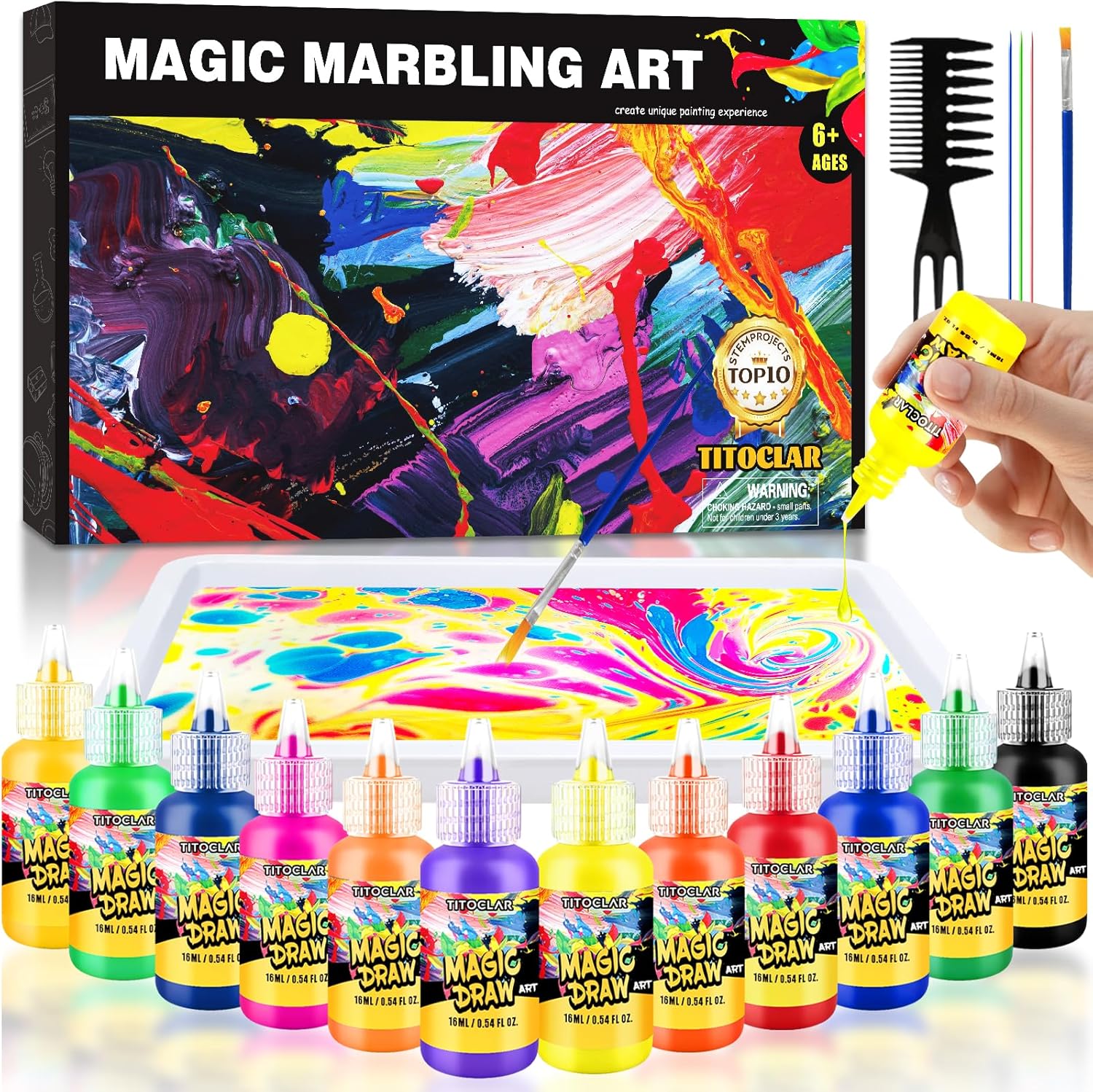 Water Marbling Paint Kit, Arts and Crafts For Kids,Birthday Gifts for Girls Boys 3+Years Old - Water Marbling Paint Kit