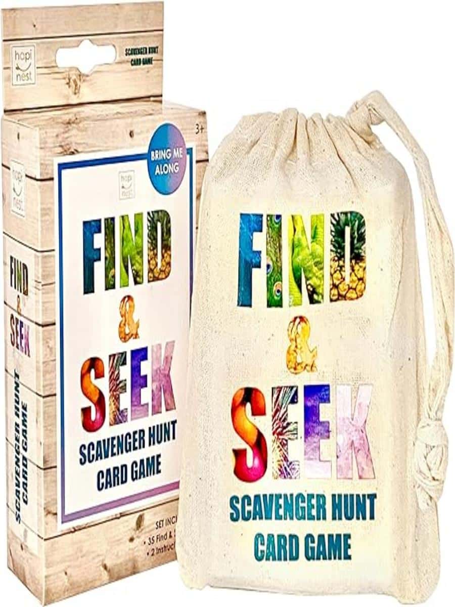 "Hapinest Scavenger Hunt game box with family-friendly activities and colorful design."