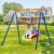 GIKPAL Swing Sets for Backyard, 440lbs Swing Set with Heavy-Duty Metal Frame and Adjustable Ropes, Safe Outdoor Playset for Backyard, Rainbow Color
